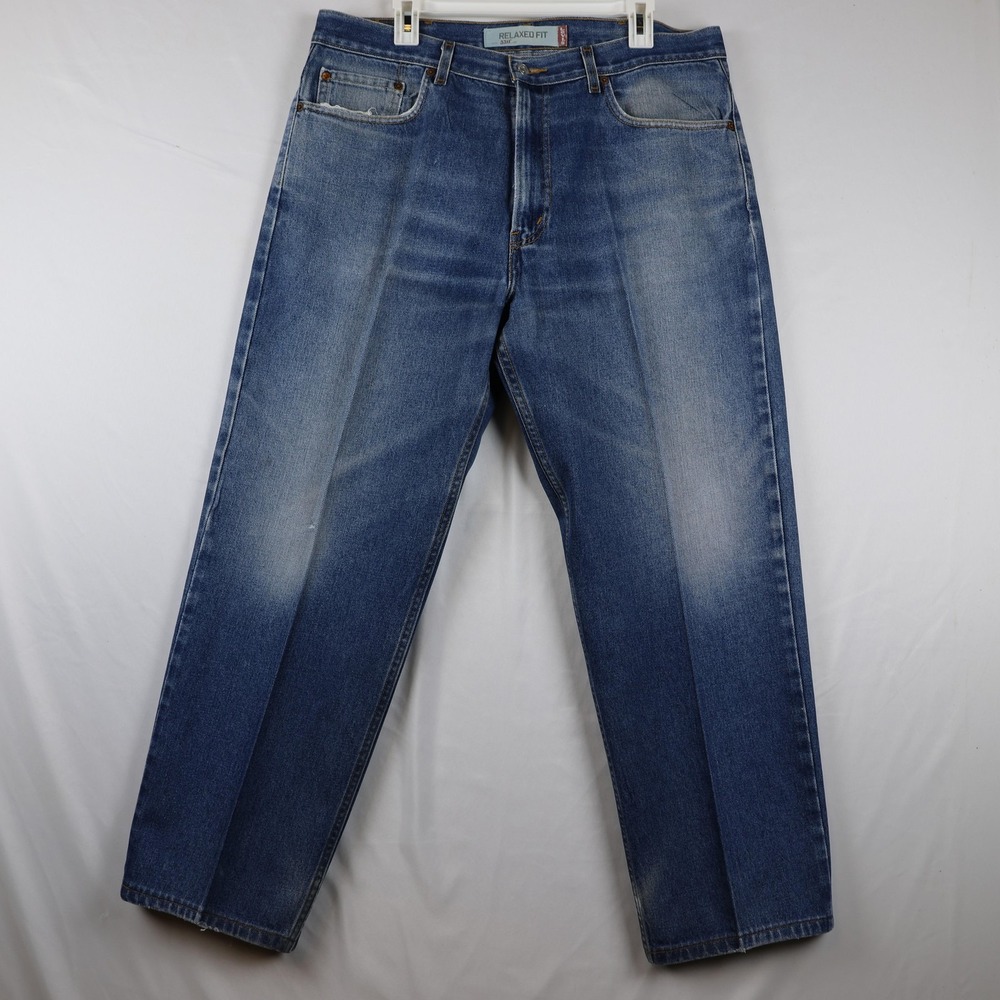 Levis 550 Jeans Mens 38x32 Blue Relaxed Fit Denim Medium Wash Distressed Cotton